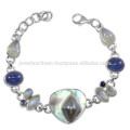 Blister Pearl Rainbow Moonstone Iolite Labradorite Gemstone &amp; 925 Sterling Silver Bracelet